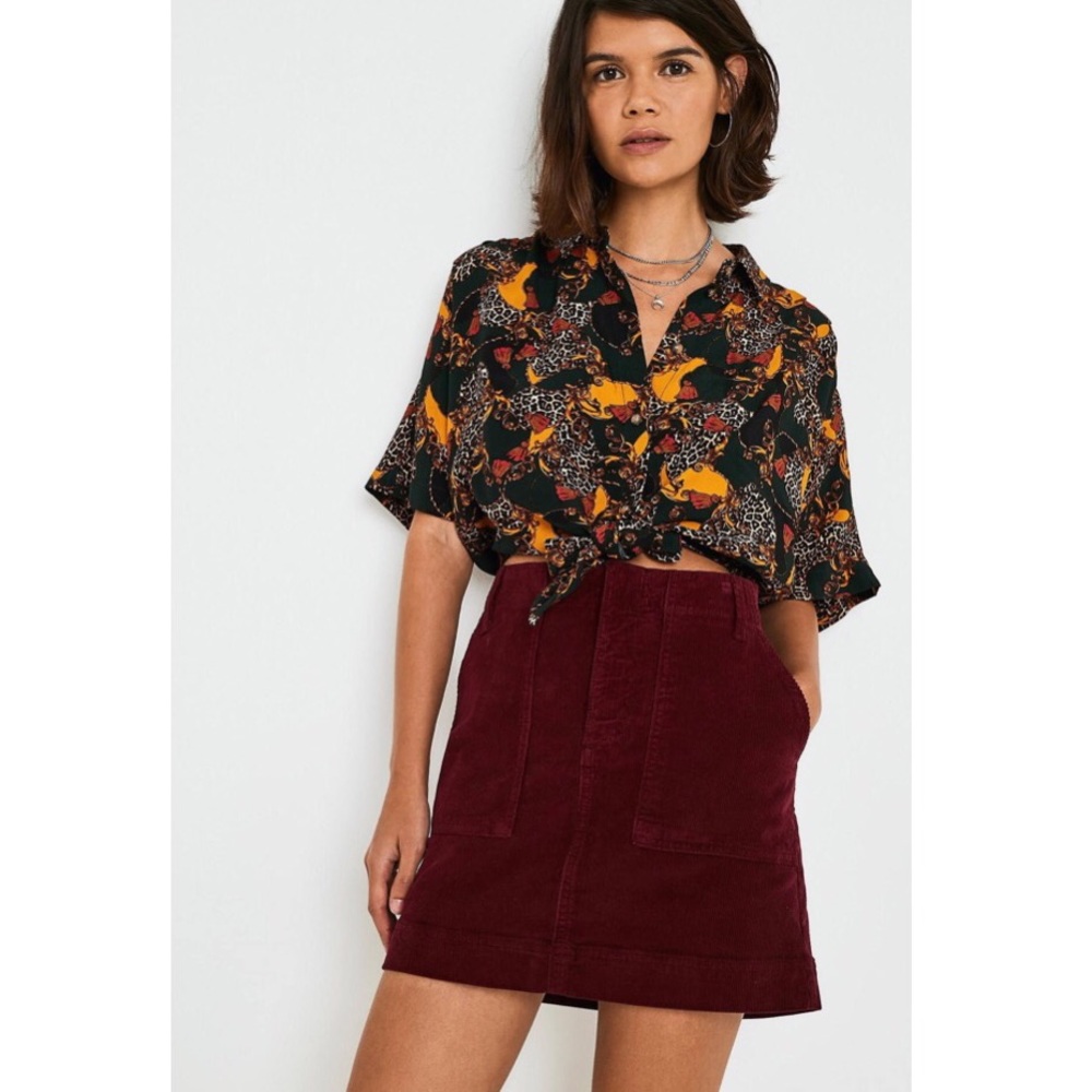 UO BDG Wine Corduroy Carpenter Skirt
